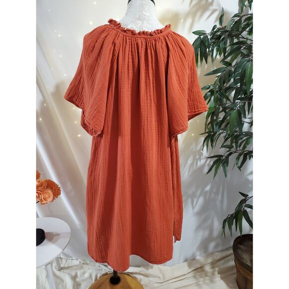 Old Navy Crinkle Gauze Flutter Sleeve Mini Swing Dress 2X Burnt Orange Pockets - Picture 3 of 12